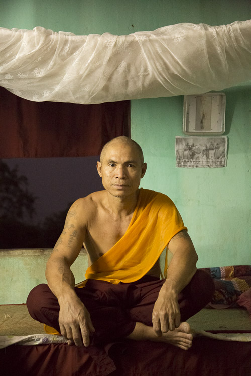 Monk and bed, Myawaddy